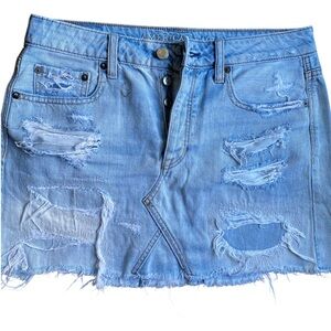 American Eagle Outfitters Women’s Light Blue Distressed Mini Skirt Size M